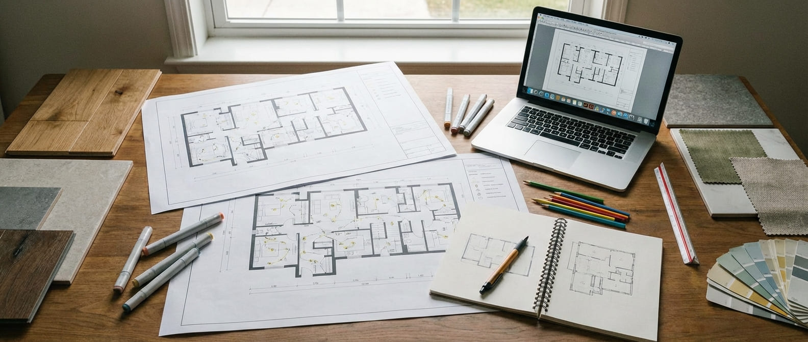 Планировочные чертежи интерьера квартиры с расстановкой мебели и схемами освещения